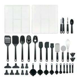 36-Piece Kitchen Gadget & Utensil Set with Drawer Organizer â€“ Black, Cooking & Baking Essentials Kit