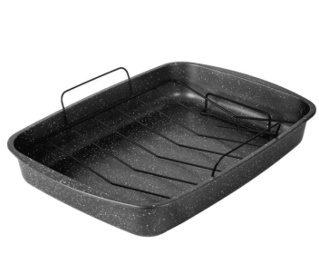 Mainstays Rectangle 18.9" Non-Stick Carbon Steel Grey With Speckle Roaster Pan & Wire Rack Gauge on 0.5 mm Thickness
