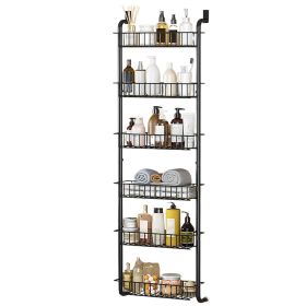 6 Tier Over Door Pantry Organizer Hanging Hooks Door Storage Rack Carbon Steel Basket 62.99in Over Door Shelf for Kitchen Bathroom
