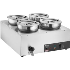 VEVOR Electric Soup Warmer, Four 7.4QT Stainless Steel Round Pot 86~185°F Adjustable Temp