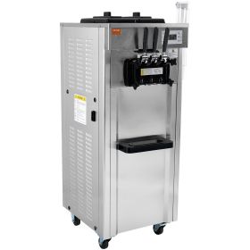 VEVOR 1850W Commercial Soft Ice Cream Machine 3 Flavors 5.3 to 7.4Gallon per Hour PreCooling at Night Auto Clean LCDPanel for Restaurants Snack Bar