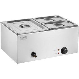 VEVOR Commercial Electric Food Warmer 3-Pan Countertop Buffet 17QT Bain Marie