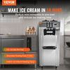 VEVOR 1850W Commercial Soft Ice Cream Machine 3 Flavors 5.3 to 7.4Gallon per Hour PreCooling at Night Auto Clean LCDPanel for Restaurants Snack Bar
